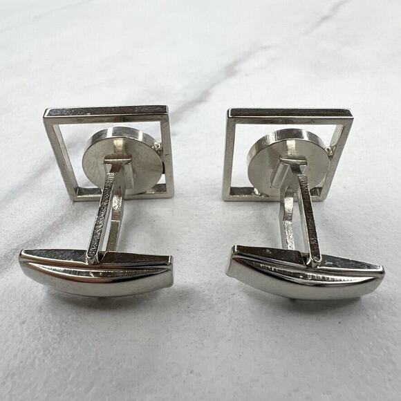 Vintage Judy Lee Signed Square Rhinestone Silver Tone Cufflinks ✨ - Picture 3 of 6